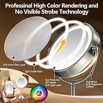 化粧鏡台式ledライト付きラウンドミラー充電タイプ@9 Amazon.co.jp: Susire 洗面台鏡 ledライト付き 丸型 曇り止め